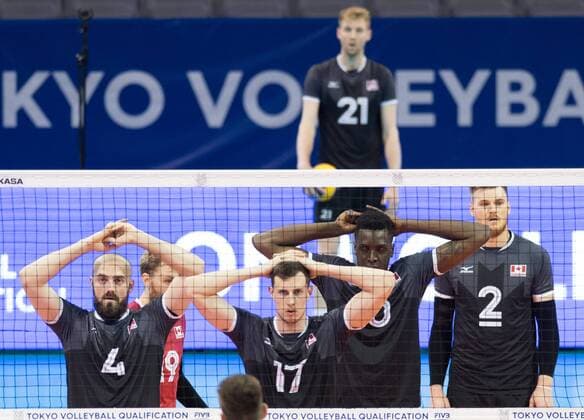 (190809) -- NINGBO, Aug. 9, 2019 -- Players of Canada compete during the men s Pool F match between Argentina and Canada at the 2019 FIVB Tokyo Volleyball Qualification in Ningbo, east China s Zhejiang Province, Aug. 9, 2019. ) (SP)CHINA-NINGBO-FIVB-TOKYO VOLLEYBALL QUALIFICATION-CAN VS ARG(CN) WengxXinyang 