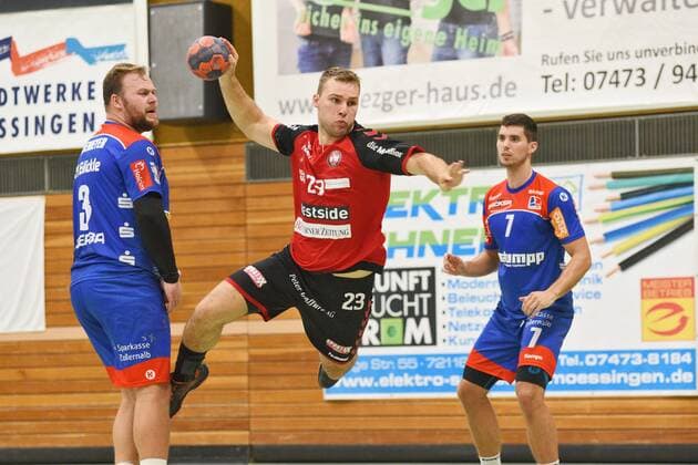 Kasper Arn BSV Bern Muri 23 against Marcel Niemeyer HBW Balingen Weilstetten 3 Handball , Men , Preparation , Test match, Moessingen , 09 08 2019, Photo TBaur Eibner HBW Balingen Weilstetten GER vs BSV Bern Muri SUI Reutlingen Copyright: xEIBNER JoxxBaurx EP_JOBA
