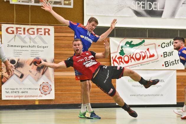 Kasper Arn BSV Bern Muri 23 against Tim Nothdurft HBW Balingen Weilstetten 11 Handball , Men , Preparation , Test match, Moessingen , 09 08 2019, Photo TBaur Eibner HBW Balingen Weilstetten GER vs BSV Bern Muri SUI Reutlingen Copyright: xEIBNER JoxxBaurx EP_JOBA