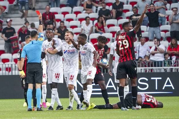 carton rouge - Eddy Gnahore (Amiens) FOOTBALL : OGC Nice vs Amiens SC - Nice - 10 08 2019 NorbertScanella PanoramiC 