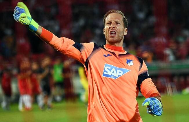 10 08 2019, xjhx, Soccer DFB Cup 1 Round, Kickers Wuerzburg TSG 1899 Hoffenheim emspor, v l Oliver Baumann 1899 Hoffenheim cheers on DFL DFB REGULATIONS PROHIBIT ANY USE OF PHOTOGRAPHS as IMAGE SEQUENCES and or QUASI VIDEO Wuerzburg