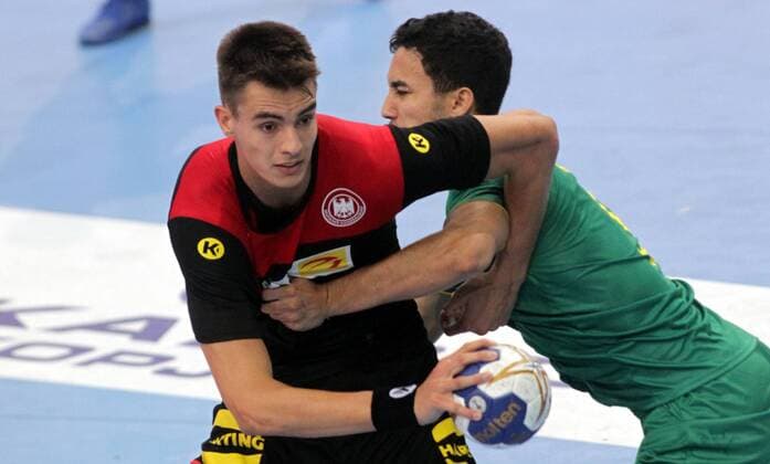 10.08.2019 Skopje(North Macedonia) Germany-Brazil Vlll IHF men s handball Youth U19 Under19 World Championship, WM, Weltmeisterschaft Julian Köster(L) Germany : 