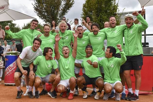 GER, Tennis Point Bundesliga, 1BL, Badwerk Gladbacher HTC 1 vs. TK GW Mannheim 1 11 08 2019, An den Holter Sportstätten, Moenchengladbach, GER, Tennis Point Bundesliga, 1BL, Badwerk Gladbacher HTC 1 vs. TK GW Mannheim 1, in the picture the team of Mannheim Jubel Freude Emotion becomes German Champion 2019 nph Mauelshagen nph00321
