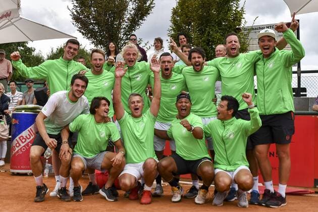 GER, Tennis Point Bundesliga, 1BL, Badwerk Gladbacher HTC 1 vs. TK GW Mannheim 1 11 08 2019, An den Holter Sportstätten, Moenchengladbach, GER, Tennis Point Bundesliga, 1BL, Badwerk Gladbacher HTC 1 vs. TK GW Mannheim 1, in the picture the team of Mannheim Jubel Freude Emotion becomes German Champion 2019 nph Mauelshagen nph00321