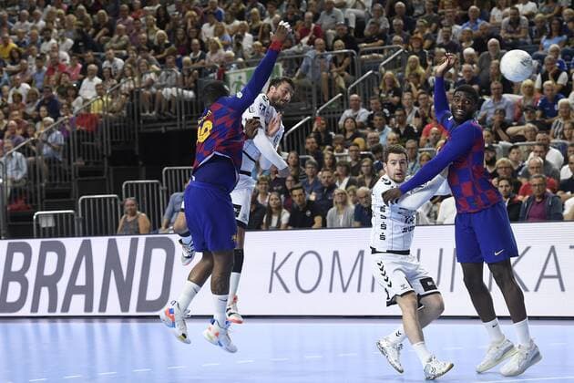 Handball THW Kiel vs. FC Barcelona on 11 08 2019 at the Lanxess Arena in Cologne jump throw by Kiels Domagoj Duvnjak No 4 WD