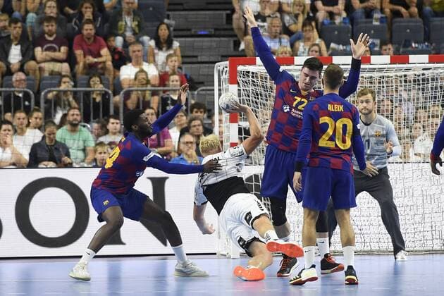 Handball THW Kiel vs. FC Barcelona on 11 08 2019 at the Lanxess Arena in Cologne Kiels Patrick Wiencek No 17 wins out WD