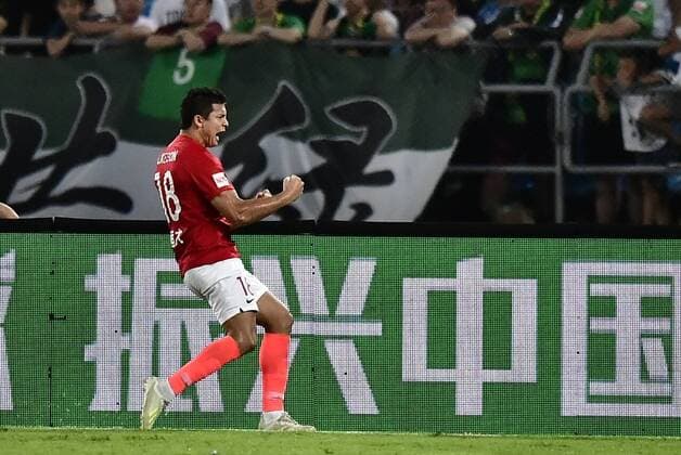 Brazilian football player Elkeson de Oliveira Cardoso, or simply Elkeson, of Guangzhou Evergrande Taobao F.C. celebrates after scoring during the 23th round of Chinese Football Association Super League (CSL) against Beijing Sinobo Guoan in Beijing, China, 11 August 2019. Beijing Sinobo Guoan beated by Guangzhou Evergrande Taobao 1-3 at the 23th round of Chinese Football Association Super League (CSL) in Beijing, China, 11 August 2019. Beijing Sinobo Guoan beated by Guangzhou Evergrande Taobao at 23th round match of CSL  729951772474474502