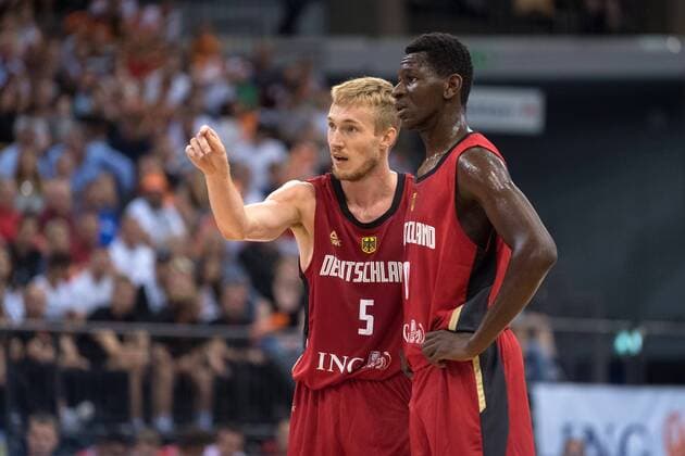 Basketball Trier 11 08 2019 German Basketball Federation DBB National Team Men Men Preparation Game for World Cup 2019 Germany GER Sweden SWE Nils Giffey Germany, No 05 Isaac Bonga Germany, No 00