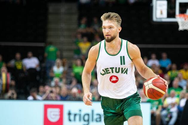 Lithuania national basketball team in vintage outfit plays friendly vs Serbia in Kaunas Zalgiris arena on Monday 12 August 2019. Domantas Sabonis Kaunas Lithuania  Copyright: xÅ½ygimantasxGedvilax lithuania kaunas serbia