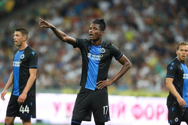 Club s Simon Deli gestures during a soccer game between Ukrainian club Dynamo Kyiv and Belgian team Club Brugge KV, Tuesday 13 August 2019 in Kyiv, Ukraine, the return match in the third qualifying round of the UEFA Champions League. Club won the first leg 1-0. BRUNOxFAHY  x05642853x