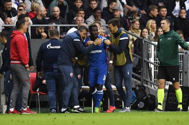 Richmond Boakye, Red Star 14 celebrates with teammates after scoring during the UEFA Champions League third qualifying round second leg soccer match between FC Copenhagen and Red Star Belgrade in Copenhagen, Denmark 13 August 2019 , Denmark,  Copyright: AndersxKjaerbye xRitzauxScanpixx COP101 spdk20190813-203417-A