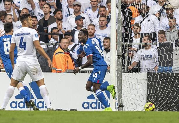 Richmond Boakye 14, Roede Stjerne, cheers to the goal of 0 1 during the match in the Champions League qualifier between FC Koebenhavn and Roede Stjerne in the Park on Tuesday, August 13, 2019, Copenhagen Denmark,  Copyright: AndersxKjaerbyex-xRitzauxScanpix AndersxKjaerbyex COP101 spdk20190813-205853-L