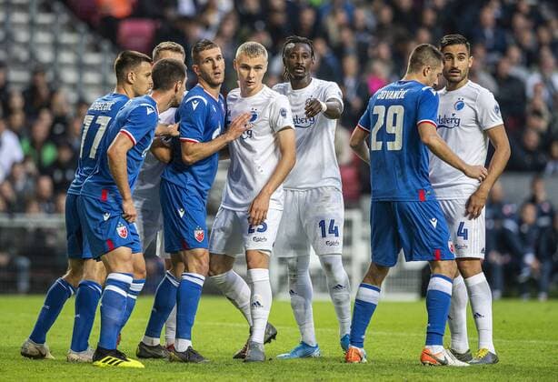 Victor Nelsson 25, FC Copenhagen, Dame N Doye 14, FC Copenhagen, Dusan Jovancic 29, Roede Sterne and Sotirios Papagiannopoulos 4, FC Copenhagen during the match in the Champions League qualifier between FC Copenhagen and Roede Ster in the Park on Tuesday, 13 August 2019, Copenhagen Denmark,  Copyright: AndersxKjaerbyex-xRitzauxScanpix AndersxKjaerbyex COP101 spdk20190813-205901-L