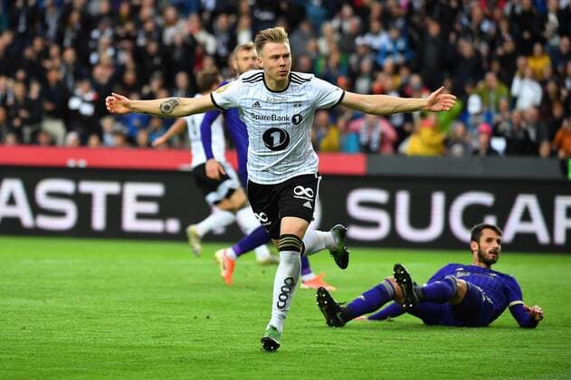 Football UEFA Champions League Q3 Rosenborg - Maribor Lerkendal Stadium, Trondheim, Norway 13 August 2019 Alexander Søderlund har utlignet til 1-1 for Rosenborg Foto : Arve Johnsen, Digitalsport 