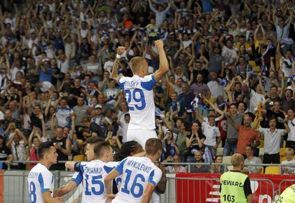 August 13, 2019, Kiev, Ukraine: Vitaliy Buyalskiy of Dynamo Kyiv (C) celebrates with his team mates after scoring a goal during the UEFA Champions League third qualifying round second leg football match between FC Dynamo Kyiv and Club Brugge KV, at the NSC Olimpiyskiy stadium in Kiev. Dynamo Kyiv Vs Club Brugge in Kiev, Ukraine - 13 Aug 2019 - ZUMAs197 20190813_zaa_s197_009 Copyright: xPavloxGoncharx
