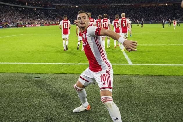 AMSTERDAMI , 06-08-2019 , Johan Cruijff ArenA , Champions League third qualifying round season 2019-2020 , Dusan Tadic celebrating the 3-1 during the match Ajax - PAOK Ajax - PAOK  x4105853x Copyright: