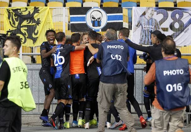 August 13, 2019, Kiev, Ukraine: Players of Brugge celebrate after the UEFA Champions League third qualifying round second leg football match between FC Dynamo Kyiv and Club Brugge KV, at the Olimpiyskiy stadium in Kiev, Ukraine, 13 August 2019. Brugge vs Dynamo Kyiv UEFA Champions League qualifying round - ZUMAg194 20190813_zap_g194_010 Copyright: xSergxGlovnyx
