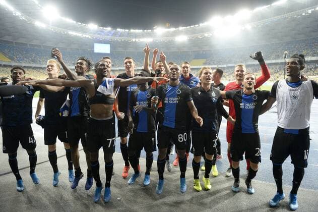 Kyiv - AUGUST 13 : Ruud Vormer midfielder of Club Brugge celebrates the win with teammates pictured during UEFA Champions League Third qualifying round, 2st leg match between Club Brugge and FC Dynamo Kiev at Olympic Stadium in Kiev on August 13, 2019 in Kiev , Ukraine, 12 08 2019 FOOTBALL : FC Dynamo Kiev v Club Bruges KV - Champions League - 13 08 2019 PhotoNews Panoramic 