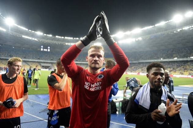Kyiv - AUGUST 13 : Simon Mignolet goalkeeper of Club Brugge celebrates the win with teammates pictured during UEFA Champions League Third qualifying round, 2st leg match between Club Brugge and FC Dynamo Kiev at Olympic Stadium in Kiev on August 13, 2019 in Kiev , Ukraine, 12 08 2019 FOOTBALL : FC Dynamo Kiev v Club Bruges KV - Champions League - 13 08 2019 PhotoNews Panoramic 