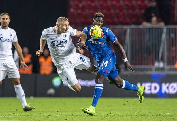 Victor Nelsson 25, FC Copenhagen and Richmond Boakye 14, Roede Sterne during the match in the Champions League qualifier between FC Koebenhavn and Roede Stjerne in the Park on Tuesday, August 13, 2019, Copenhagen Denmark,  Copyright: AndersxKjaerbyex-xRitzauxScanpix AndersxKjaerbyex COP101 spdk20190814-000200-L