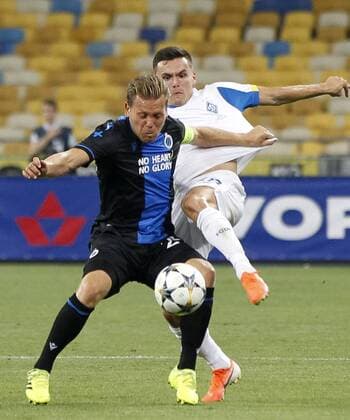 August 13, 2019, Kiev, Ukraine: RUUD VORMER of Brugge (L) vies for the ball with OLEKSANDR ANDRIYEVSKIY of Dynamo Kyiv (R) during the UEFA Champions League third qualifying round second leg football match between FC Dynamo Kyiv and Club Brugge KV, at the Olimpiyskiy stadium, in Kiev, Ukraine, 13 August 2019. Brugge vs Dynamo Kyiv UEFA Champions League qualifying round - ZUMAg194 20190813_zap_g194_020 Copyright: xSergxGlovnyx