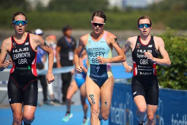 (L-R) Jessica Learmonth (GBR), Flora Duffy (BER), Georgia Taylor-Brown (GBR), AUGUST 15, 2019 - Triathlon : 2019 ITU World Olympic Qualification Event in Odaiba, Tokyo, Japan. Noxthirdxpartyxsales  (109819421)