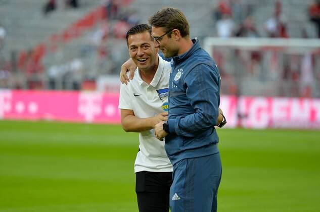 16 08 2019, xemx, football 1 Bundesliga, FC Bayern Muenchen Hertha BSC Berlin emspor, v l head coach Ante Covic Herta BSC Berlin and co coach Robert Kovac FC Bayern Muenchen DFL DFB REGULATIONS PROHIBIT ANY USE OF PHOTOGRAPHS as IMAGE SEQUENCES and or QUASI VIDEO Muenchen