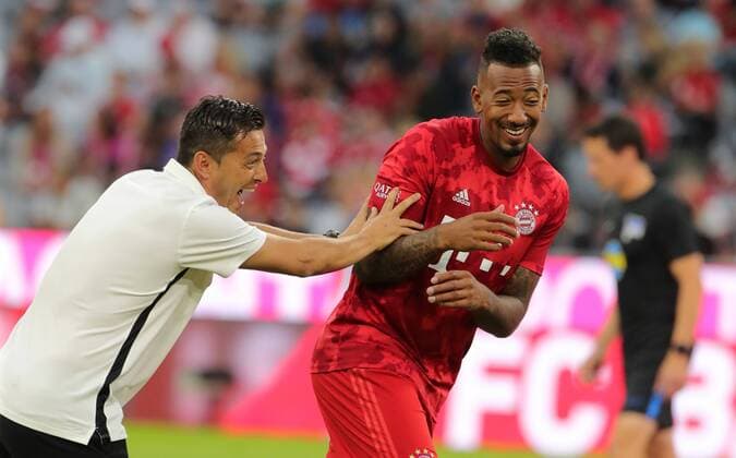 Coach Ante Covic, Jerome Boateng before the game Sports Football Football DFL Bundesliga Mens Season 2019 2020 16 08 2019 FC Bayern Munich FCB vs Hertha BSC Berlin DFL regulations prohibit any use of photographs as image sequences and or quasi video