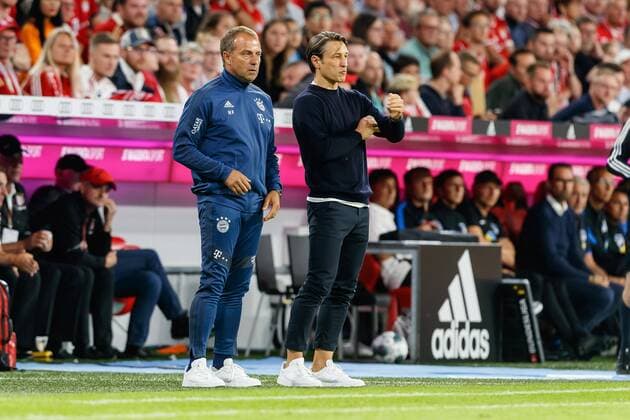 Munich, Germany, 16 08 2019, 1 Bundesliga 1 matchday, FC Bayern Munich Hertha BSC, Co coach Hansi Flick FCB , coach Niko Kovac FCB watch Munich Allianz Arena Bavaria Germany eu images 01048 192501 eu-images-048 DFL REGULATIONS PROHIBIT ANY USE OF PHOTOGRAPHS AS IMAGE SEQUENCES AND OR QUASI-VIDEO.