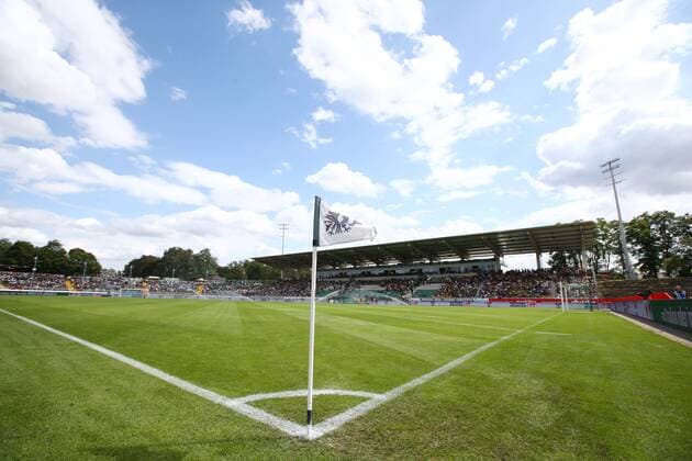 Saturday 10 08 2019, season 2019 20, preparation of BVB for the first round in the 1 Soccer Bundesliga, test match in Preußenstadion, SC Preußen Münster BVB 09 Borussia Dortmund, view of the main stand and Prussia fan curve with corner flag