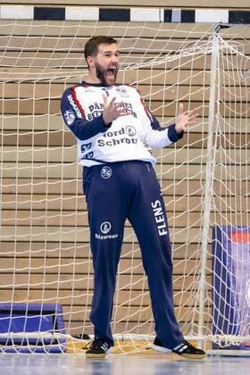 SG Torhueter Benjamin Buric No. 1, SG Flensburg Handewitt is happy to cheer Mecklenburger Stiere vs. SG Flensburg Handewitt, Handball, DHB Cup, 17 08 19 Luebeck Schleswig Holstein Germany Copyright: xAgentur54Gradx xFelixxKoenigx
