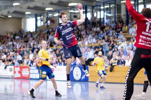 Magnus Roed Nr 78, SG Flensburg Handewitt against Robert Barten Nr 13, Mecklenburger Stiere Schwerin Mecklenburger Stiere vs SG Flensburg Handewitt, Handball, DHB Cup, 17 08 19 Luebeck Schleswig Holstein Germany Copyright: xAgentur54Gradx xFelixxKoenigx