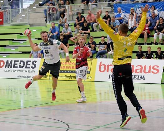 vl Jonas Thuemmler ELB vs. TW Michael Luderschmid FUE DHB Cup, TuS Fuerstenfeldbruck HC Elbflorenz 2006, 17 08 2019 Pforzheim, Germany Copyright: xEibner-Pressefoto Ripbergerx EP_RIP