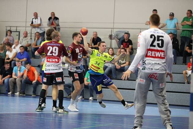 Oke Kohnagel HC EMpor Rostock 34 past Huseyin Oksuz Oranienburger HC 28 left GER, Handball, DHB Cup, 1 round, semi-final 1, HC Empor Rostock against Oranienburger HC, 17 08 2019 Minden Copyright: xEIBNER JanxStrohdiekx EP_JSK