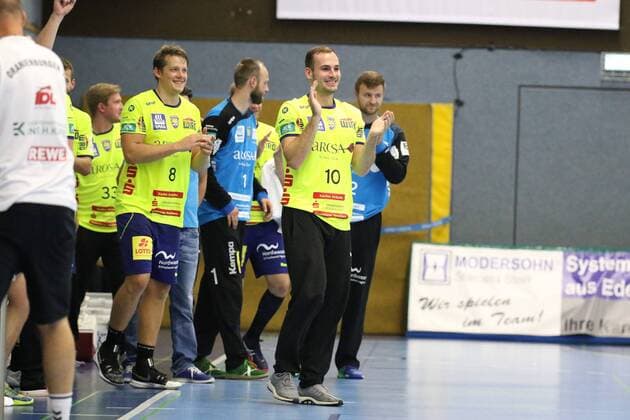 Jubilee at v l Jonas Ottsen HC Empor Rostock 8, Stefan Wilhelm HC Empor Rostock 10 GER, Handball, DHB Cup, 1 Round, Semifinal 1, HC Empor Rostock against Oranienburger HC, 17 08 2019 Minden Copyright: xEIBNER JanxStrohdiekx EP_JSK