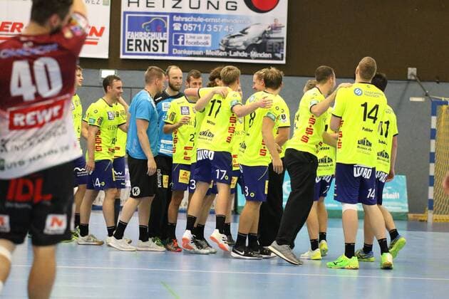 Victory celebration at HC Empor Rostock GER, Handball, DHB Cup, 1 Round, Semifinal 1, HC Empor Rostock vs. Oranienburger HC, 17 08 2019 Minden Copyright: xEIBNER JanxStrohdiekx EP_JSK