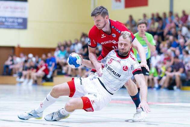 Rodgau, Germany 18 August 2019 DHB Cup 19 20 MT Melsungen vs SG BBM Bietigheim Julius Kühn Kuehn Melsungen , Vetle Ronningen SG BBM Bietigheim Rodgau Germany