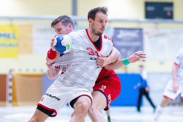 Rodgau, Germany 18 August 2019 DHB Cup 19 20 MT Melsungen vs SG BBM Bietigheim Kai Häfner Haefner Melsungen , Vetle Ronningen SG BBM Bietigheim Rodgau Germany
