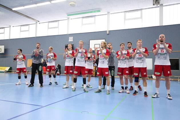 Victory celebration at ASV Hamm Westfalen GER, Handball, DHB Cup, 1 Round, Group North, Tournament 4, Final, HC Empor Rostock against ASV Hamm Westfalen, 18 08 2019 Minden Copyright: xEIBNER JanxStrohdiekx EP_JSK
