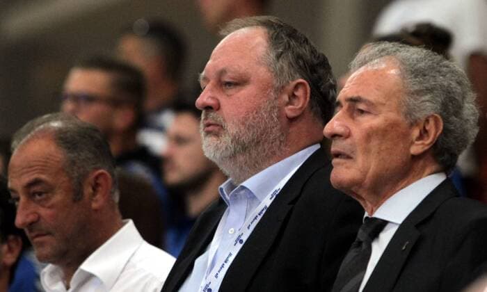 18.08.2019 Skopje(North Macedonia) Egypt-Germany Vlll IHF men s handball Youth U19 Under19 World Championship, WM, Weltmeisterschaft final Andreas Michelmann(C) DHB-Präsident,Hassan Moustafa(R) IHF president : 