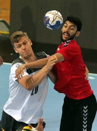 18.08.2019 Skopje(North Macedonia) Egypt-Germany Vlll IHF men s handball Youth U19 Under19 World Championship, WM, Weltmeisterschaft final Julius Meyer-Siebert(L) Germany stopped from Omar Sacek(R) Egypt : 