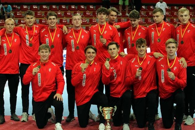18.08.2019 Skopje(North Macedonia) Egypt-Germany Vlll IHF men s handball Youth U19 Under19 World Championship, WM, Weltmeisterschaft Denmark team bronze medalist : 