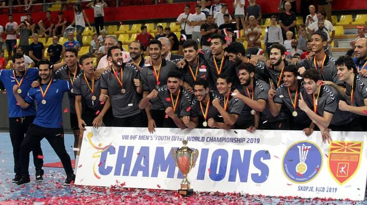 18.08.2019 Skopje(North Macedonia) Egypt-Germany Vlll IHF men s handball Youth U19 Under19 World Championship, WM, Weltmeisterschaft Egypt team gold medal world champion : 