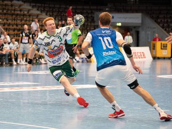 3 Nicolai Theilinger Frisch Auf Goeppingen vs. 10 Benjamin Richter TSV Bayer Dormagen , Frisch Auf Goeppingen vs. TSV Bayer Dormagen, DHB Cup, Handball, Men, 18 08 2019 Frisch Auf Goeppingen vs. TSV Bayer Dormagen, DHB Cup, Handball, Men, 18 08 2019 Goeppingen Copyright: xEIBNER Michael_Schmidtx EP_MST