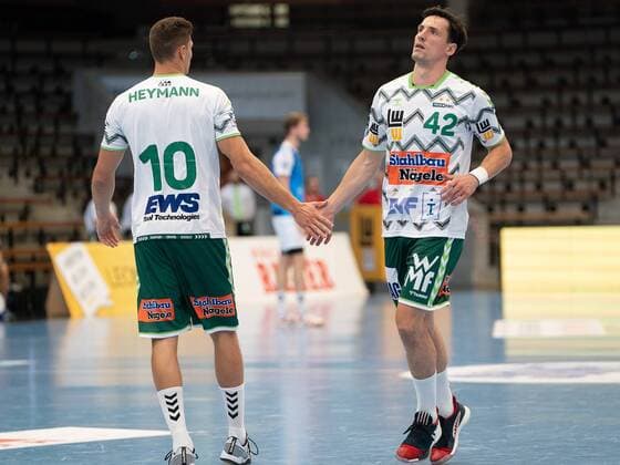 10 Sebastian Heymann Frisch Auf Goeppingen with 42 Nemanja Zelenovic Frisch Auf Goeppingen, Frisch Auf Goeppingen vs. TSV Bayer Dormagen, DHB Cup, Handball, Men, 18 08 2019 Frisch Auf Goeppingen vs. TSV Bayer Dormagen, DHB Cup, Handball, Men, 18 08 2019 Goeppingen, Germany Copyright: xEIBNER Michael_Schmidtx EP_MST