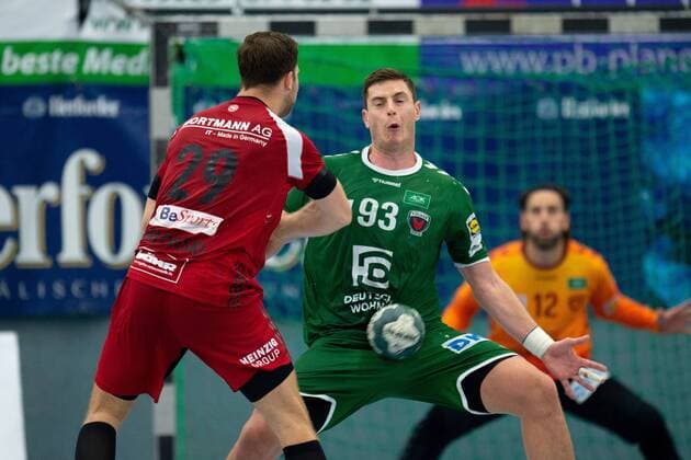 Spenge, Germany 18 08 2019 DHB Cup 1 Main Round 2019 2020 TuS N Lübbecke vs Füchse Berlin L R Marian Orlowski Lübbecke , Mijajlo Marsenic Berlin Spenge Nordrhein Westfalen Germany