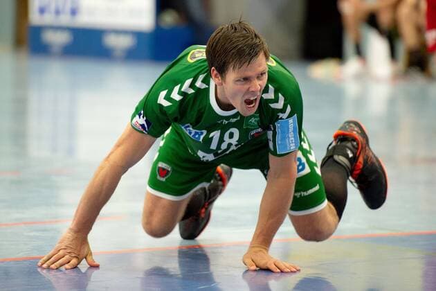 Spenge, Germany 18 08 2019 DHB Cup 1 Main Round 2019 2020 TuS N Lübbecke vs Füchse Berlin Hans Lindberg Berlin after his last throw of seven meters to 23 21 Final score Spenge Nordrhein Westfalen Germany