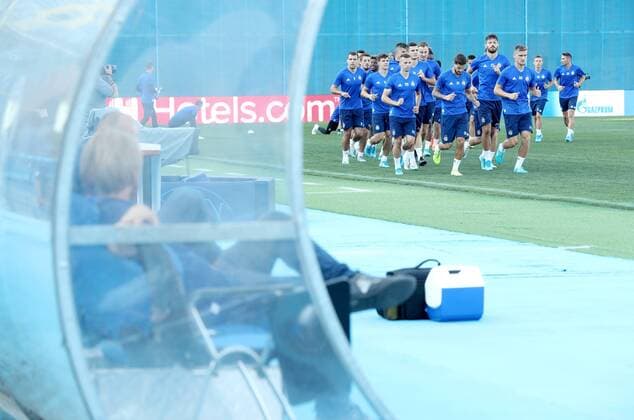 PXL_Training session GNK Dinamo 20.08.2019., Zagreb, Croatia - Training of GNK Dinamo ahead of UEFA Champions League play off, 1st leg against Rosenborg BK. etar Stojanovic, Emir Dilaver, Bruno Petkovic.  SanjinxStrukic PIXSELL