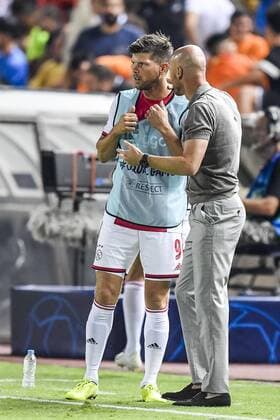 NICOSIA , 20-08-2019 , GSP Stadium , Champions League playoff, season 2019-2020 , Ajax player Klaas Jan Huntelaar, Ajax coach Erik ten Hag during the match APOEL Nicosia - Ajax APOEL Nicosia - Ajax  x4149961x Copyright: