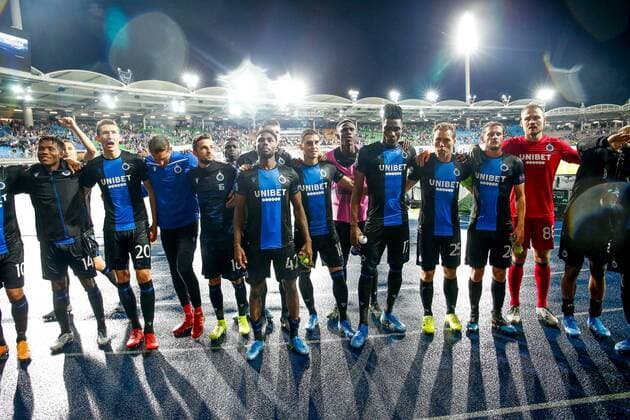 Club s players celebrate after winning the match of Belgian soccer team Club Brugge KV against Austrian team LASK Linz in the first leg of the play-offs for the UEFA Champions League, in Linz, Austria, Tuesday 20 August 2019. BRUNOxFAHY  x05646310x